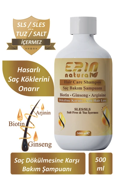 Erin Natural Saç Dökülmesine Karşı Şampuan - Sülfatsız & Tuzsuz 500 ml