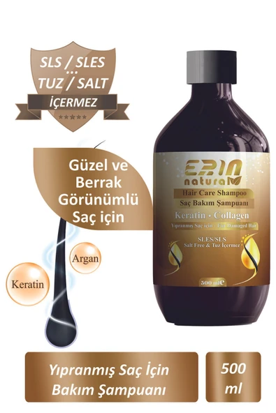Erin Natural Onarıcı Yumuşatıcı Saç Bakım Şampuanı - Sülfatsız & Tuzsuz 500 ml