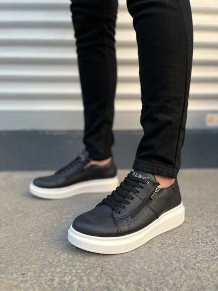 Warrior Bağcıklı ve Fermuarlı Cilt Erkek Günlük Sneaker Ayakkabı CBT - Siyah - 2