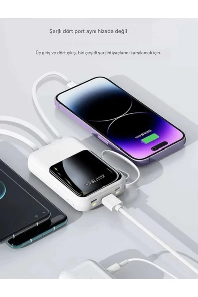 QASUL Kendinden Kablolu Taşınabilir Pratik 10000 MAH Powerbank Led Göstergeli Güç Deposu - 7