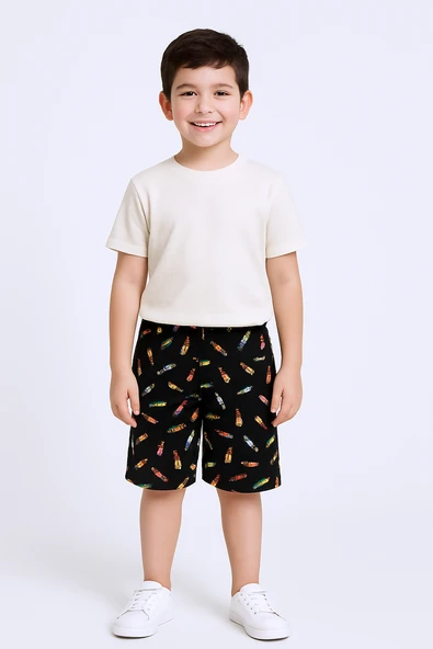 ERKEK ÇOCUK ŞORT CEPLİ RENKLİ BASKILI D3 - 9