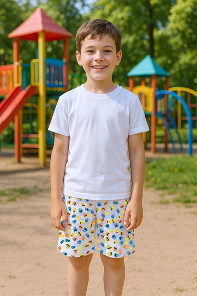 ERKEK ÇOCUK ŞORT CEPLİ RENKLİ BASKILI D3 - 12