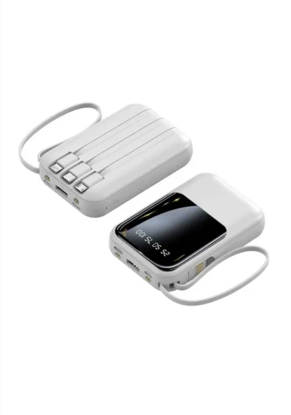 QASUL Kendinden Kablolu Taşınabilir Pratik 10000 MAH Powerbank Led Göstergeli Güç Deposu