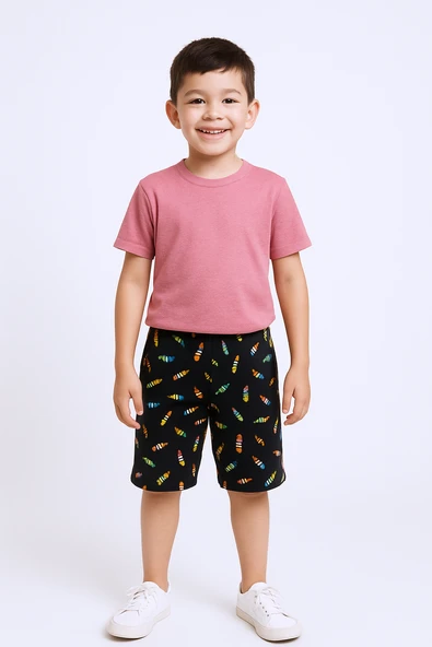 ERKEK ÇOCUK ŞORT CEPLİ RENKLİ BASKILI D3 - 10