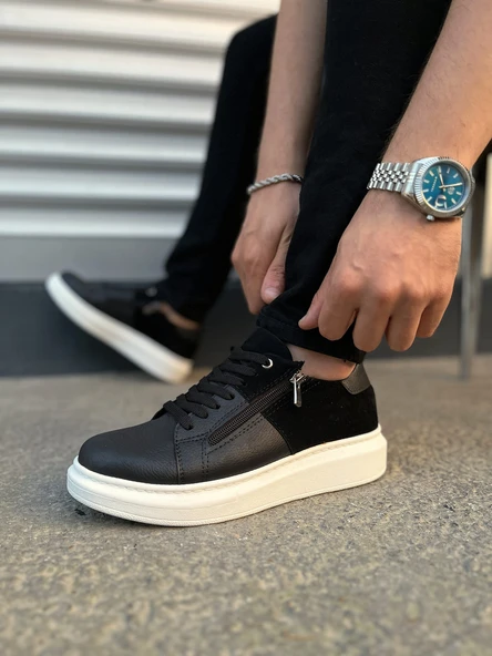 Warrior Bağcıklı ve Fermuarlı Cilt Süet Erkek Günlük Sneaker Ayakkabı CSBT - Siyah - 3