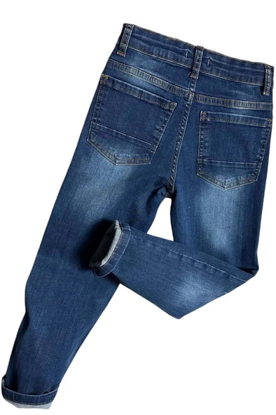 Erkek Çocuk Çift Cepli Likralı Gabardin Mavi Jean Pantolon - 2