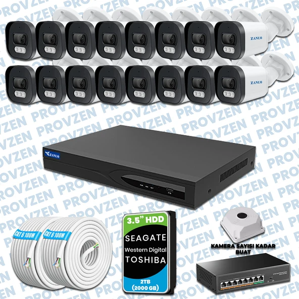 PROVZEN ZANUO 16 KAMERALI İP KAMERA SETİ 1440P MİKROFONLU