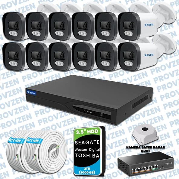 PROVZEN ZANUO 12 KAMERALI İP KAMERA SETİ 1440P MİKROFONLU