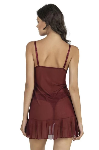 Fabony Bayan Kısa Tül Gecelik String Takım 4180 - Resim 4