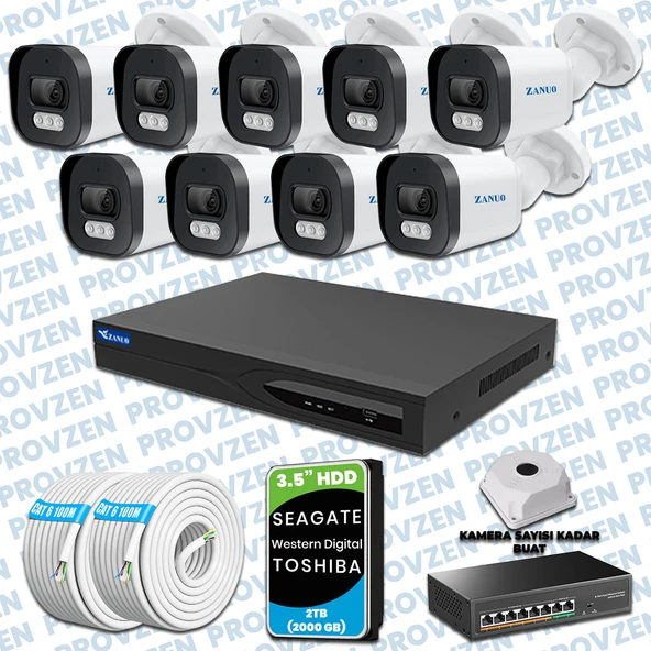 PROVZEN ZANUO 9 KAMERALI İP KAMERA SETİ 1440P MİKROFONLU - 1