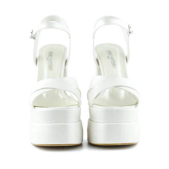 Erkan Saçmacı Whitney İnci Beyaz Sedef Önü Arkası Açık Çift Platformlu Bantlı Abiye Gelin Ayakkabısı - 4