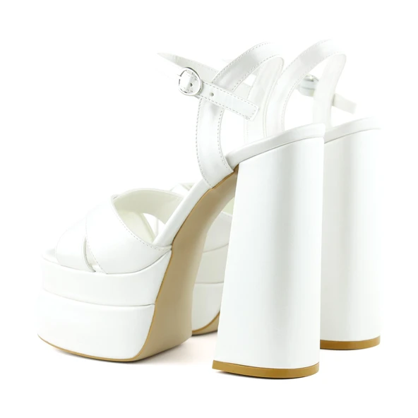Erkan Saçmacı Whitney İnci Beyaz Sedef Önü Arkası Açık Çift Platformlu Bantlı Abiye Gelin Ayakkabısı - 5