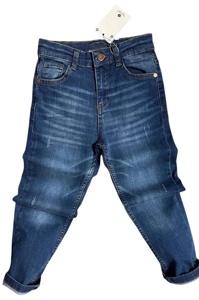 Erkek Çocuk Çift Cepli Likralı Gabardin Mavi Jean Pantolon