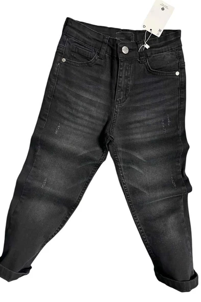 Erkek Çocuk Çift Cepli Likralı Gabardin Siyah Jean Pantolon - 5