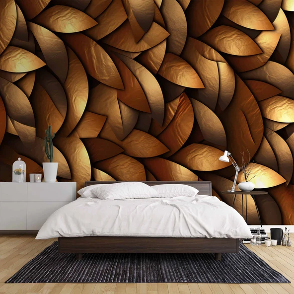 3 Boyutlu Altın Yaprak Görünümlü Duvar Kağıdı Baskı - Resim 2