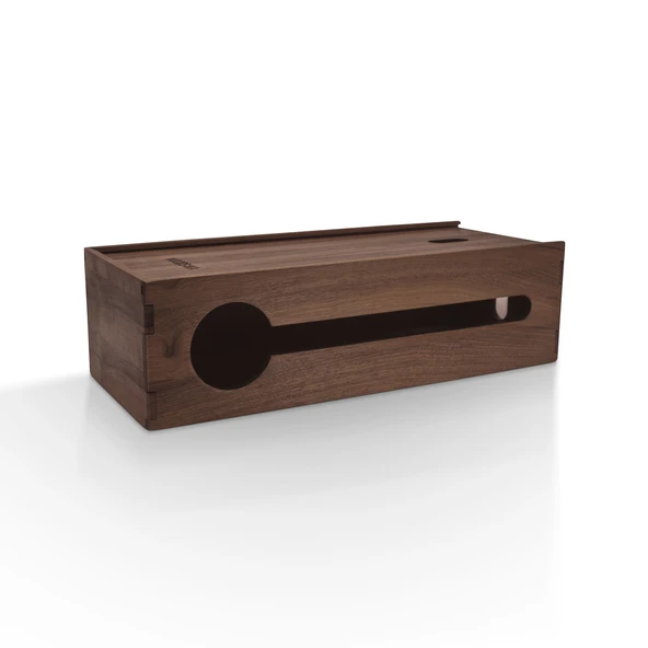 Woodsaka Reka Kablo Yönetim Kutusu ve Organizer & Güvenlik İstasyonu - Kayar Kapaklı - Ceviz - 32cm x 15cm x 11cm