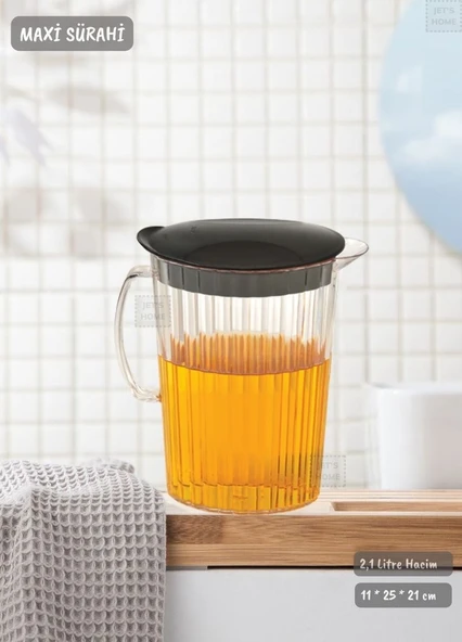 Siyah Kapaklı Sürahi Plastik 2,1 Litre BPA FREE