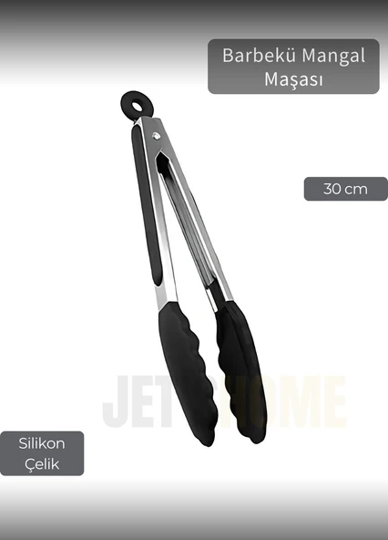 Sunum Maşası Barbekü Maşası Mangal Maşa Silikon Salata Maşası Siyah 30 cm - 3