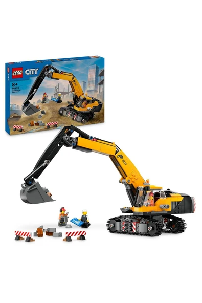 ® City Sarı İnşaat Ekskavatörü 60420 - 8+ Yaratıcı Oyuncak Yapım Seti (633 Parça)
