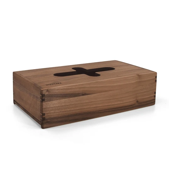 Woodsaka Reka Peçete Kutusu - Kayar Kapaklı - Ceviz - 23.8cm x 14.8cm x 7.5cm