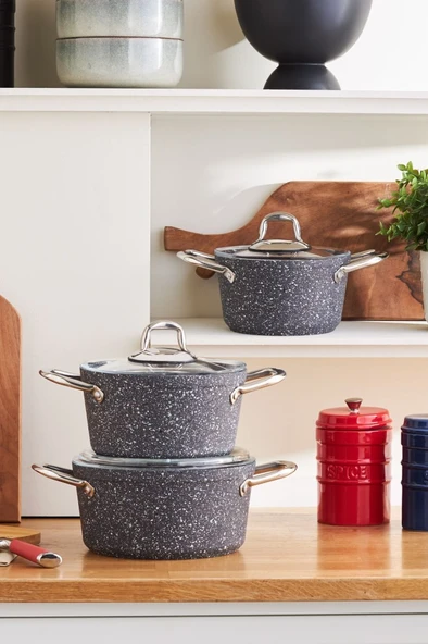 Karaca Biogranit Navy Stone 6 Parça Midi Tencere Seti
