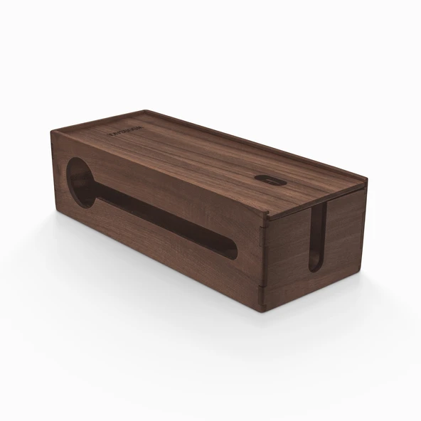 Woodsaka Reka Kablo Yönetim Kutusu ve Organizer & Güvenlik İstasyonu - Kayar Kapaklı - Ceviz - 32cm x 15cm x 11cm - 4