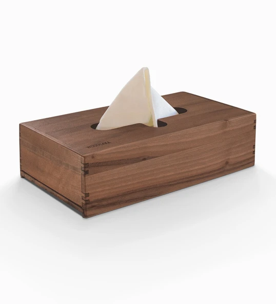 Woodsaka Reka Peçete Kutusu - Kayar Kapaklı - Ceviz - 23.8cm x 14.8cm x 7.5cm - 2