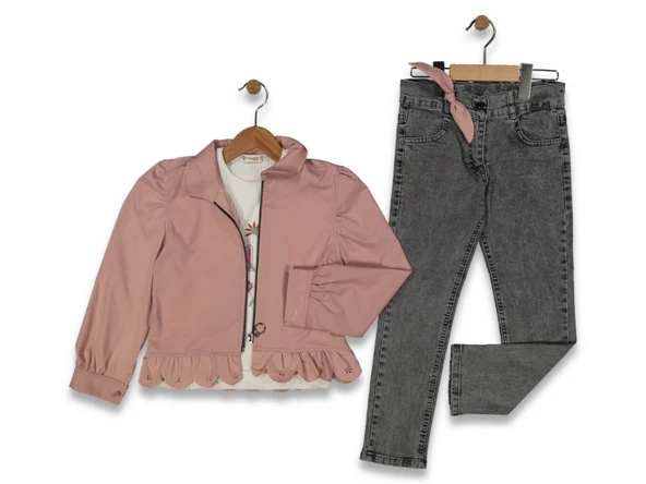 JEANS PANTOLONLU CEKETLİ 3'LÜ KIZ TAKIM
