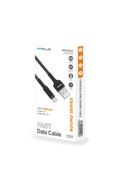 Round Rs-101 Micro Usb Data/şarj Kablosu 3a 1mt Örgü - Siyah - 6