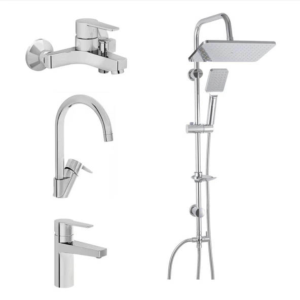 Artema Nora S Banyo Bataryası + Lavabo Bataryası + Eviye Bataryası + Duxxa Mirage Duş Seti