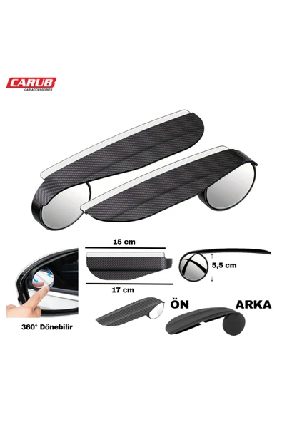 Carub Ayna Üstü Şapkalı Kör Nokta Geçme Carbon 2Lİ