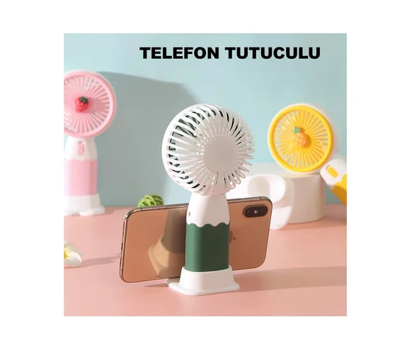 Sevimli  Şarjlı Mini Taşınabilir Fan  Soğutucu Masa Üstü Telefon Standlı Vantilatör - 3