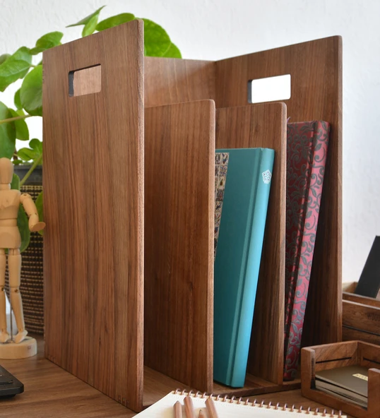 Woodsaka Reka Kitaplık ve Dergilik - Ceviz Ağacından - 25.2 x 25,2 x 33.1 cm - 6