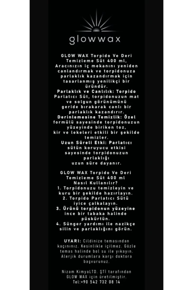 GLOWWAX TORPİDO VE DERİ YÜZEY TEMİZLEME SÜTÜ 400ML (UYGULAMA SÜNGERİ HEDİYELİ) - 3