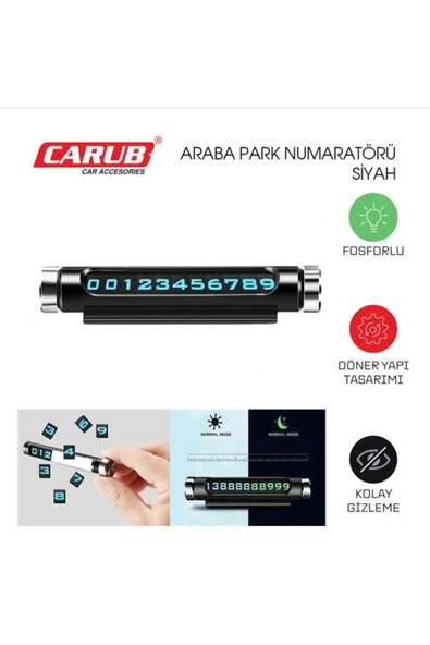 Carub ÇEVİRMELİ AYARLANABİLİR ARABA PARK NUMARATÖRÜ LÜX (SİYAH)