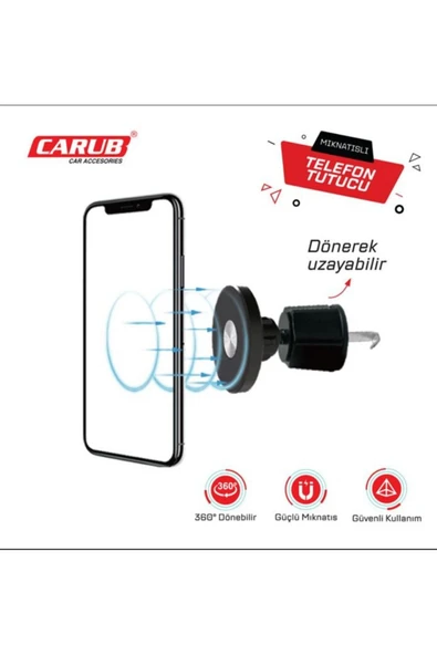 Carub Araç İçi Telefon Tutucu (Mıknatıs Havalandırma Kancalı) Dönerek Uzayabilir