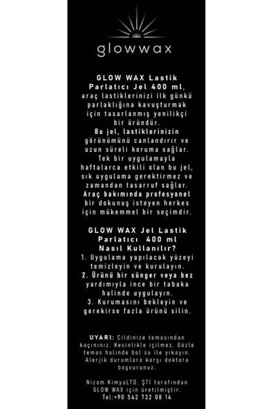 GLOWWAX LASTİK PARLATICI JEL 400 ML (UYGULAMA SÜNGERİ HEDİYELİ) - 3