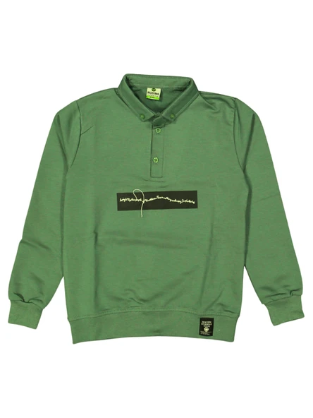 ŞERİT BASKILI POLO YAKA ERKEK SWEATSHIRT