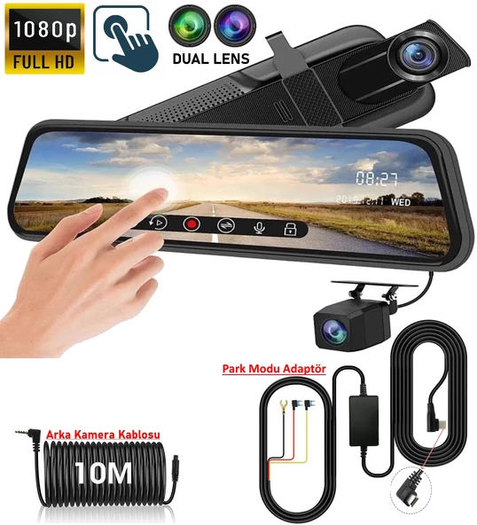 MPIA CC63 10" Dokunmatik Ekran FullHD 1080P Hafıza Araç Içi Çift Lens Kamera (Park Mod Adaptörü)