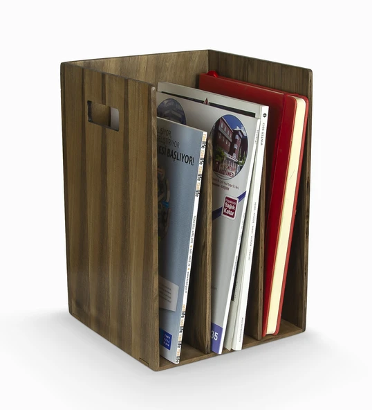 Woodsaka Reka Kitaplık ve Dergilik - Ceviz Ağacından - 25.2 x 25,2 x 33.1 cm