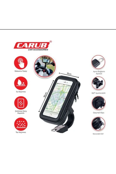 Carub Motorsiklet Telefon Tutucu Deri Fermuarlı 18x10 Cm