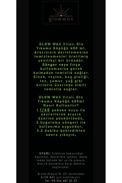 GLOWWAX YEŞİL RENKLİ CİLALI OTO YIKAMA ŞAMPUANI 400ML - 2