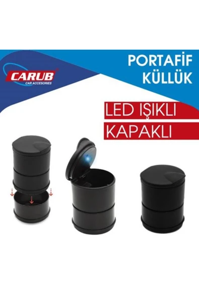 Carub Led Işıklı Araç İçi Kapaklı Oto Bardaklık Uyumlu Küllük