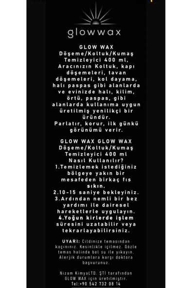 GLOWWAX DETAYLI KOLTUK VE DÖŞEME TEMİZLEYİCİ 400ML (TRİGER BAŞLIK) - 3