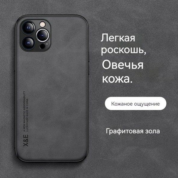 iPhone 13 Pro Uyumlu Deri Desenli Manyetik Araç Tutucu Kılıf - Siyah