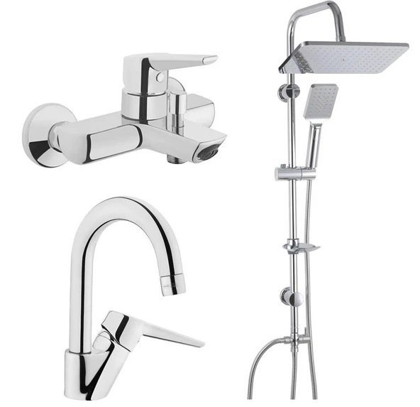 Artema Solid S Banyo Bataryası + Kuğu Lavabo Bataryası + Doppo Long Duş Sistemi ürün görseli 1