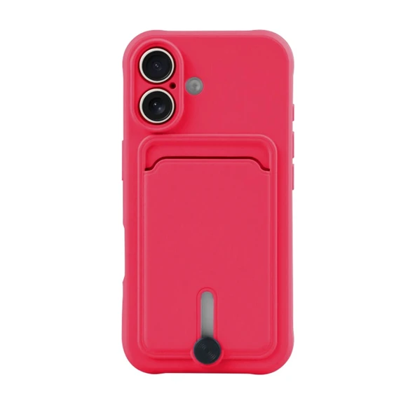iPhone 16 Kırmızı Renkli Kartlıklı Darbeye Dayanıklı TPU Kılıf