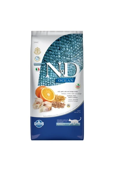 N&D Ocean Düşük Tahıllı Morina Balıklı ve Portakallı Yetişkin - 5 kg