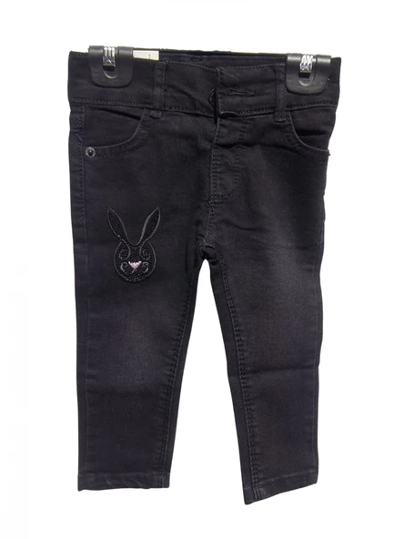 TAVŞAN NAKIŞLI TAŞ İŞLEMELİ JEANS KIZ PANTOLON - Resim 3