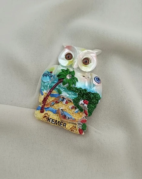 Magnet Baykuş Taşlı Mıknatıslı Buzdolabı Süsü Nazar Göz Boncukllu Palmiye Agacı Türkiye Kemer Yazılı - 3